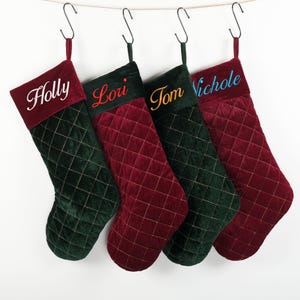Classic Quilted Check Christmas Stocking,Personalized Name Christmas Stocking -Red/Green Velvet Christmas Stocking Family Holiday Xmas Decor