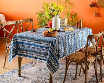 Pom Pom Tassel Fringe Tablecloth Rectangle Table Cloth Covers Cotton Linen Decor 