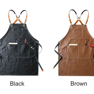 PU Leather Outdoor Waterproof Aprons - Work Apron With Phone Chest Pocket - Cross Back Straps Adjustable - Picnic BBQ Gardener Chef Aprons