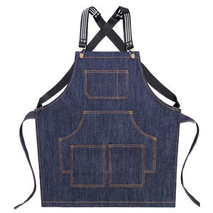 4 sizes Customizable logo Blue Denim Aprons For Men/Women , hairdresser/painter/barista/florist/cake Multifunctional Apron With Pockets