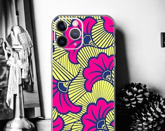 Coque Wax Africain  Motifs colorés et authentiques Amarante pour iPhone 15, 14, 13, 12, 11, X, XR, SE, 8, 7, 7+