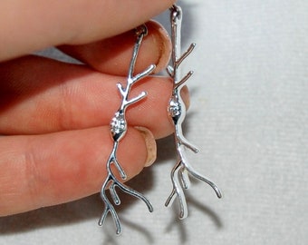 Silver Spindle Neuron Earrings, Von Economo Neuron Earrings, Gifts for Scientists, Monogram Neuroscience Jewelry, Nerdy Gifts