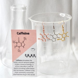 Boucles d'oreilles molécule de caféine : acier chirurgical, cadeau scientifique