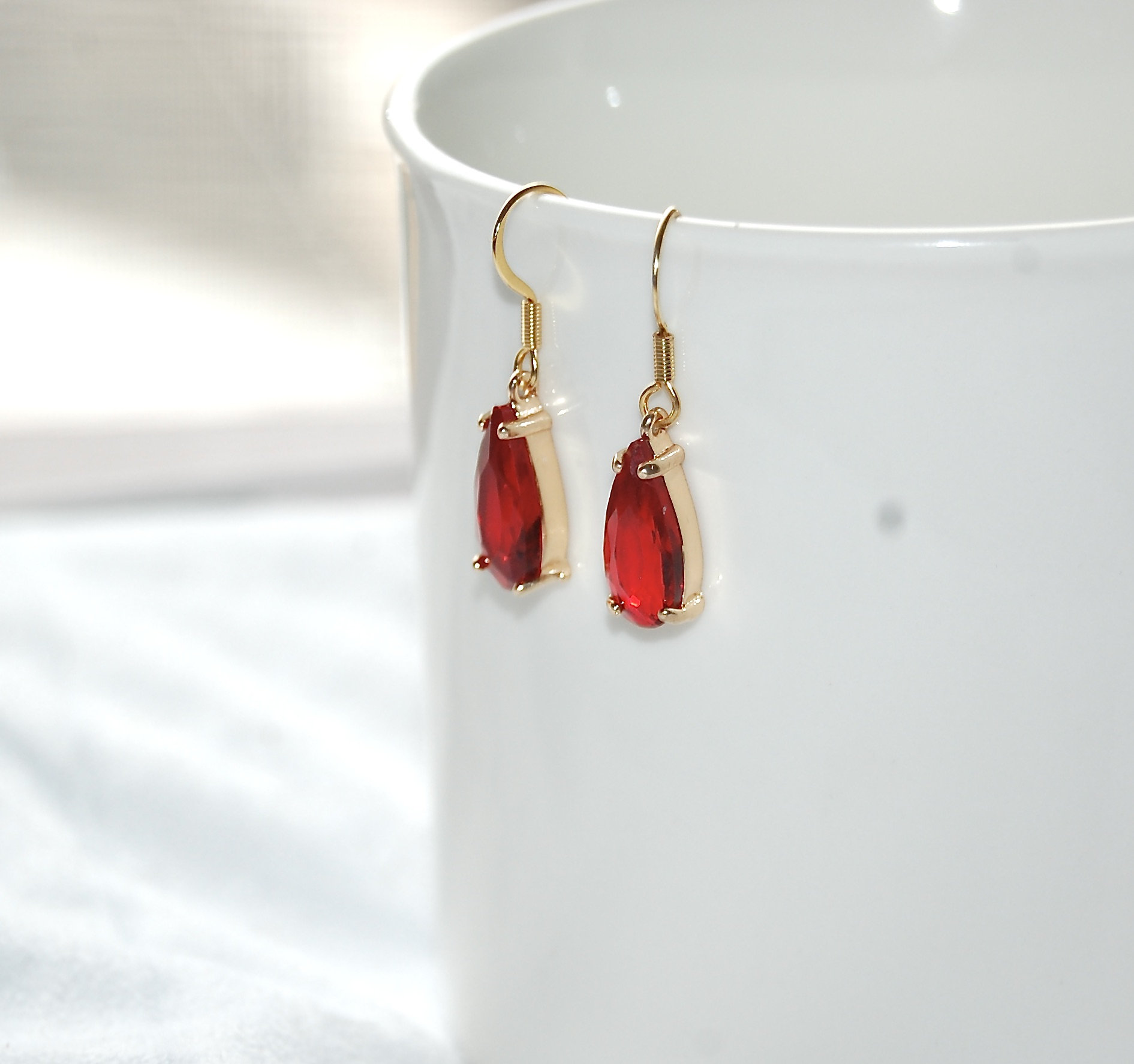 Ruby Red Teardrop Earrings: Gold-plated Surgical Steel Dangles - Etsy