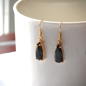 Jet Black Glass Drop Earrings, Hypoallergenic Dangle Pendant Earrings, Teardrop earring gifts for her, gift for sensitive ears