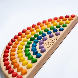 Montessori wooden Rainbow with included wooden or wool felt balls