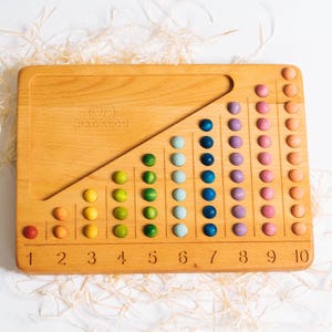 1 to 10 counting toy, wooden or wool felt balls. Handmade wooden Montessori abacus math toy.