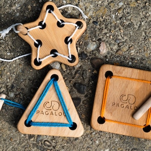 Handmade Montessori Wooden lacing, threading toy. Perfect gift for toddlers.