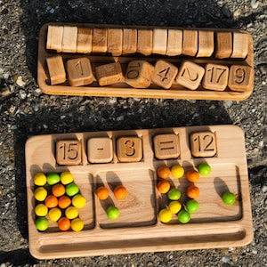 Wooden Math Set for Addition and Subtraction, Equality, Inequality, and Comparison Math Activities.