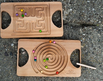 Tableau d'équilibre recto-verso, pré-écriture et calque. Jeu de labyrinthe en spirale pour enfants, jouet éducatif Montessori en bois