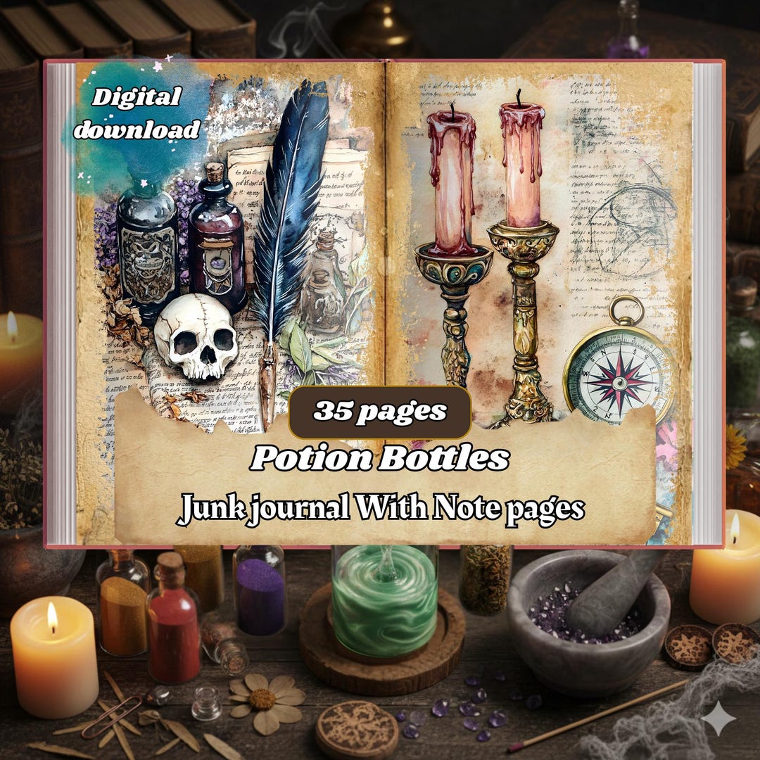 Potion Making Junk Journal, Digital Scrapbook Paper Kit, Printable ...