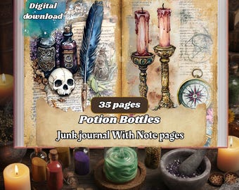 Potion Making Junk Journal, Digital Scrapbook Paper Kit, Printable Potions Spellbook, Witchcraft Ephemera