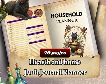 Household junk journal kit, Heart and Home Grimoire with Printable scrapbook pages