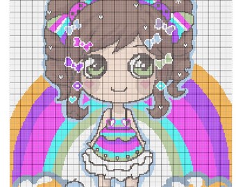 Crochet GRAPHGAN - Rainbow Girl Pattern with written and colour block instructions. Instant PDF download