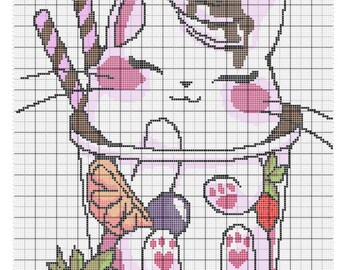 Kitty Cup Crochet Graphgan Pattern: C2C Blanket, Knitting, Embroidery (PDF Download)