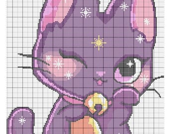 Adorable KITTEN GRAPGHGAN pattern with written and block instructions, crochet graph