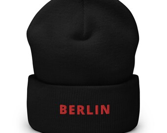 Cuffed Beanie BERLIN red txt