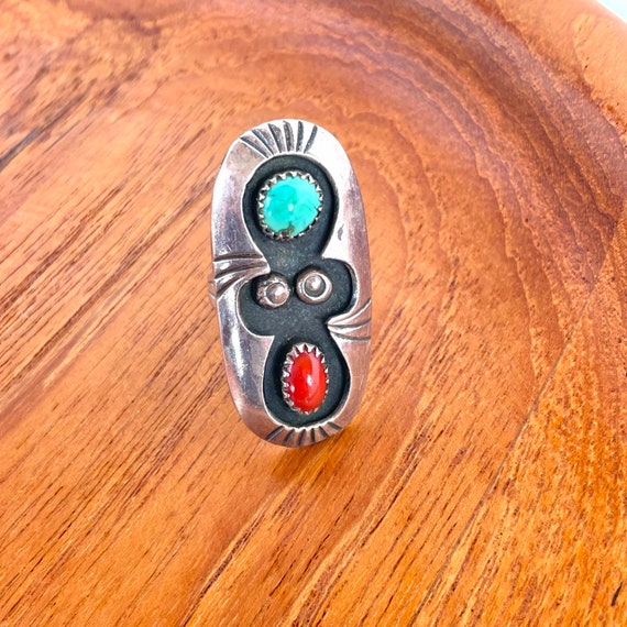 Vintage Navajo Turquoise and Coral Sterling Silve… - image 4