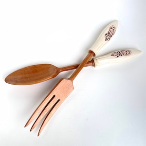 Vintage Tiki Salad Servers, Fork/Spoon, Ceramic Handle, Tiki Bar, Tropical Decor, Surf, Ocean, Cabin, Lodge, Lake, Picnic, Summer, party