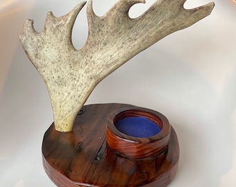 Moose antler Key Rack or Jewelry Rack, folk art, hunting lodge, log cabin, Western, primitive, Decor