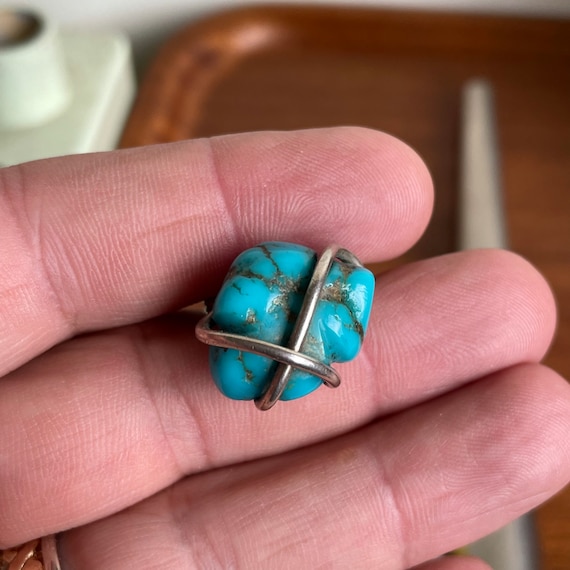 Vintage Turquoise Chunk Or Nugget and Sterling Si… - image 2