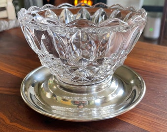 Sterling Silver and Crystal Compote Service Bowl, spoon rest rim, Jam, Candy, Sauce, Cranberry, Marmalade, Christmas, Wedding, Dinner Party