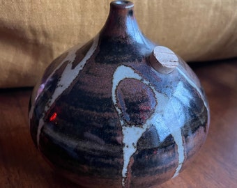 Vintage Peter Vendelbosch Studio Pottery Oil Lamp- New Zealand Art Pottery, Burnay Pottery & Gallery, Nelson, NZ.