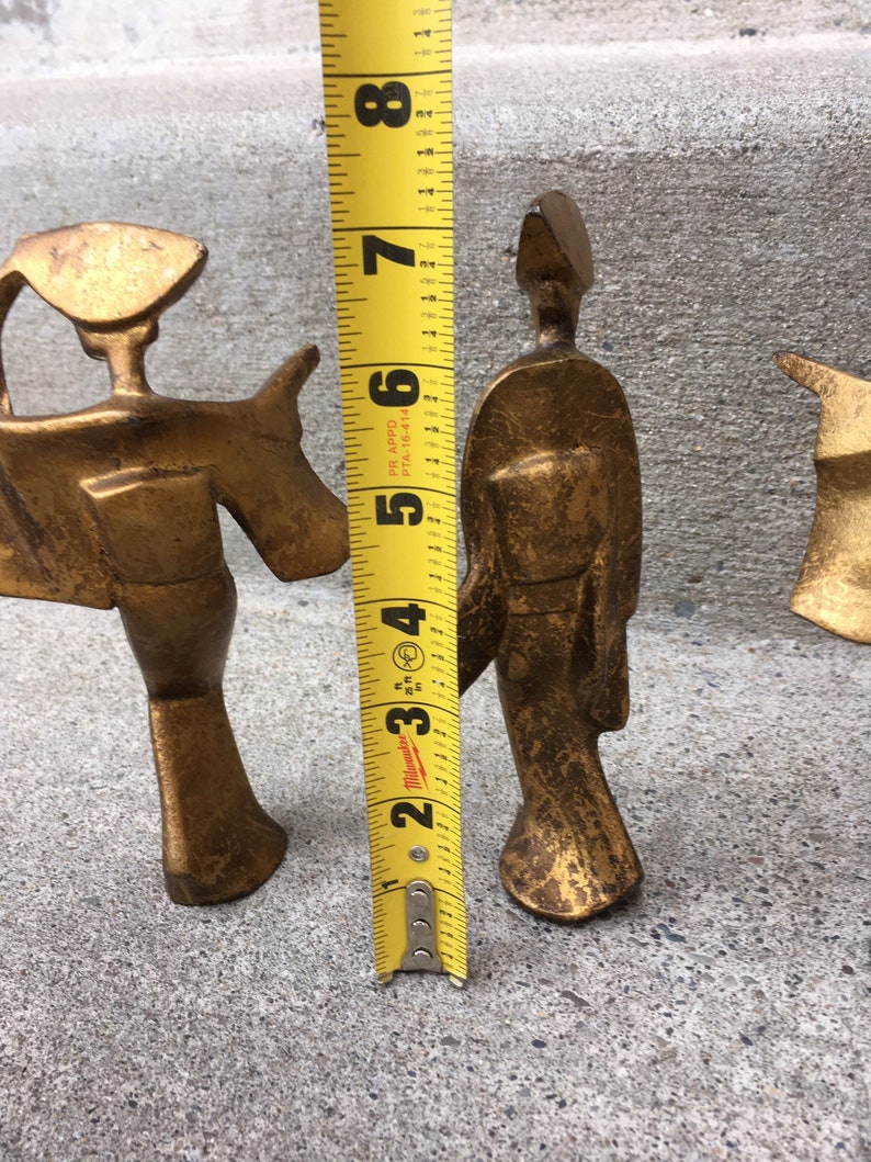 Trio of Modernist Cast Iron Japanese Bon ODori Dancers Okimono Nambu Tetsu Mid Century statue sculpture Japan