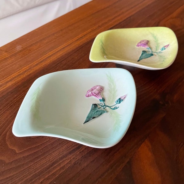 2 Mid Century Modernist Carlton Ware Morning Glory dishes, made in England, Australian Design, c1950 yellow, blue, purple, floral, abstract