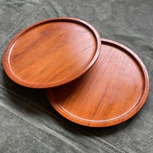 Pair of Vintage Danish Teak Chargers, cheese boards or plates 11 inch Minimalist Modern Round, naturalist, hygge, mid century, 1960’s