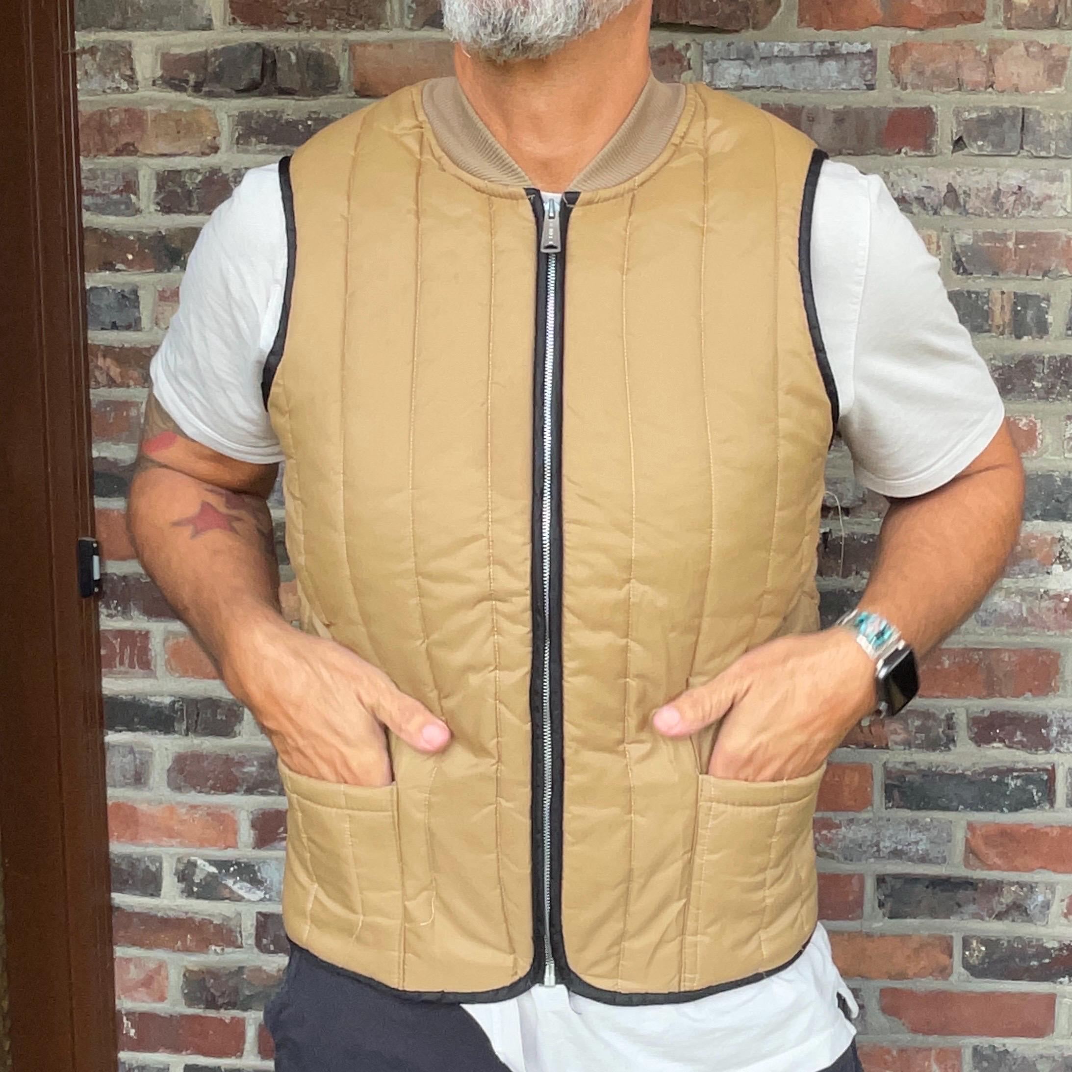 1980's INSULATED Puffy Vest Tan and Black Vintage Streetwear