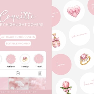 Coquette Instagram Highlight Covers | Pink, Soft Pink | Editable Canva Instagram Story Covers for Social Media, Branding