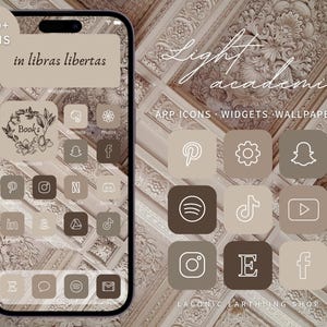 Light Academia Aesthetic App Icons for iOS, iPhone 17 & Android | Vintage Neutral Icon Pack, Classic iPhone and iPad Home Screen Theme