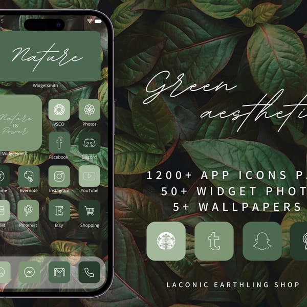 iOS 17 & Android Green Aesthetic 1200 App Icons Pack | LaconicEarthlingShop