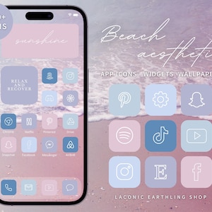 Beach Aesthetic App Icons, iOS 26 & Android, Coastal Blue Theme