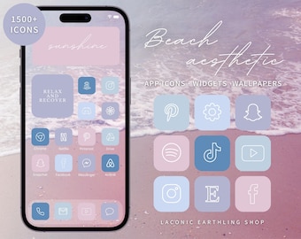 Beach Aesthetic App Icons, iOS 26 & Android, Coastal Blue Theme