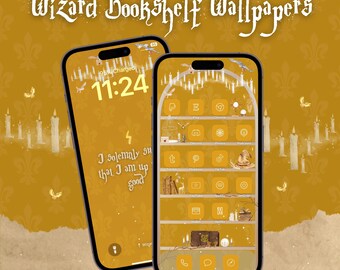 Wizard Bookshelf iPhone Wallpaper: Magical iOS 18 Lock & Home Screen (Digital Download)