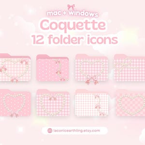 Paquete de iconos de escritorio Coquette / Fondos de pantalla, iconos y organizador de Coquette en rosa kawaii / Conjunto de iconos de carpeta estéticos para Windows y Mac