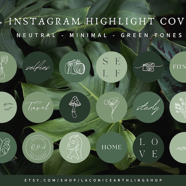 600+ Green Instagram Highlight Covers | Neutral Story Instagram Highlights | Esthetician IG Highlights Pack | Nature, Green Aesthetic