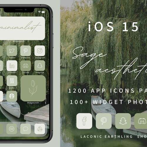 Sage Green Ios 1415 App Icons Aesthetic 1200 Neutral Iphone Etsy