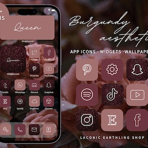 Burgundy Aesthetic iOS 18 and Android 300 App Icons Pack | Rich, Deep Red Icons, Widgets, Phone Covers & More | LaconicEarthlingShop