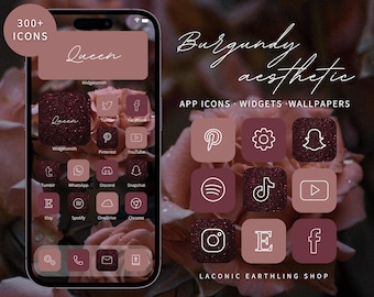 Burgundy Aesthetic iOS 18 and Android 300 App Icons Pack | Rich, Deep Red Icons, Widgets, Phone Covers & More | LaconicEarthlingShop