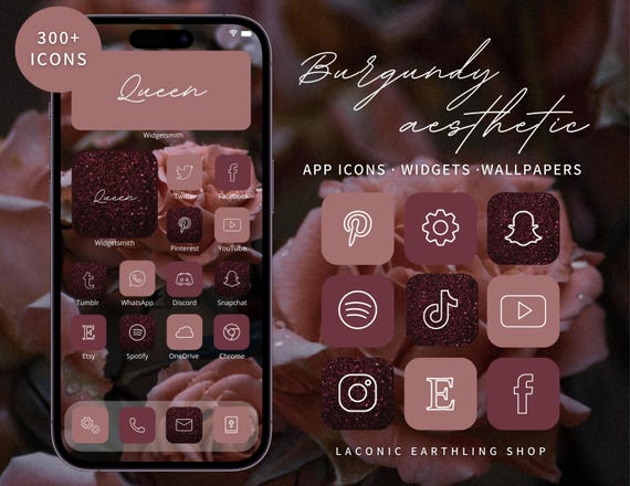 Burgundy App Icons, Wine Red iPhone Theme for iPhone 18 iOS 27, Android & iPad, Elegant Dark Red Home Screen, Luxury Aesthetic Icon Pack