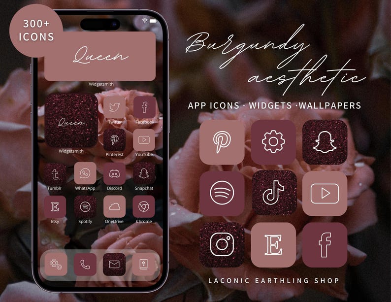 App-pictogrammen in bordeauxrood, wijnrood iPhone-thema voor iPhone 18 iOS 27, Android en iPad, elegant donkerrood startscherm, luxe esthetisch iconenpakket afbeelding 1