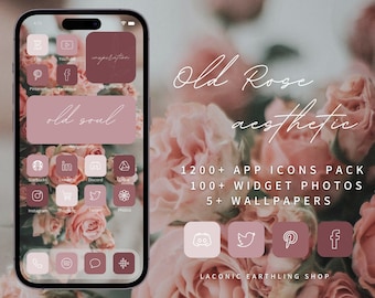 iOS 17 & Android Old Rose Aesthetic 1200 App Icons Pack | LaconicEarthlingShop