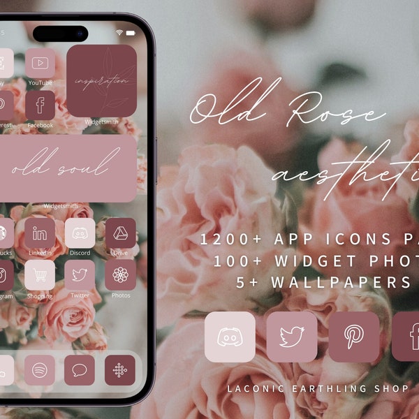 iOS 17 & Android Old Rose Aesthetic 1200 App Icons Pack | LaconicEarthlingShop