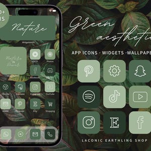 Green Aesthetic iOS 18 and Android 1200 App Icons Pack | Fresh, Earthy Green Icons, Widgets, Phone Covers & More | LaconicEarthlingShop