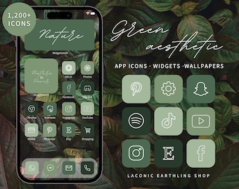 Green Aesthetic iOS 18 and Android 1200 App Icons Pack | Fresh, Earthy Green Icons, Widgets, Phone Covers & More | LaconicEarthlingShop