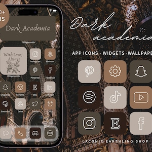 Dark Academia iOS 18 & Android 1200+ App Icons Pack | Vintage, Study, Gothic, Aesthetic Icons, Widgets, Phone Covers | LaconicEarthlingShop