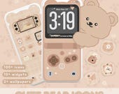 Cute Gamer Bear App Icons – Kawaii Hand Drawn Aesthetic Icon Pack for iOS 26, iPhone 17 & Android, Cozy Gaming, Pastel, Cartoon Bear Theme